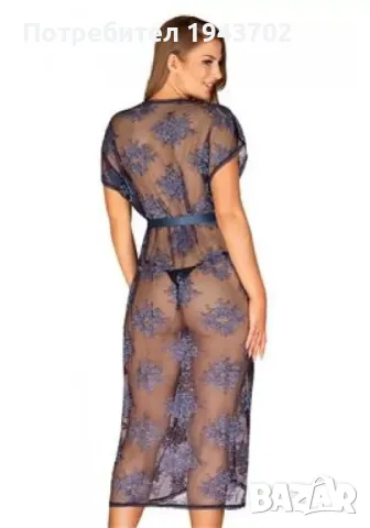 Полупрозрачен дантелен халат Flowlace Obsessive, снимка 2 - Нощници - 47720941