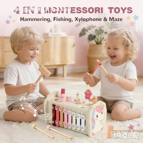 Нова образователна Дървена Montessori играчка с чукче ксилофон лабиринт идеален подарък, снимка 5 - Образователни игри - 54093020