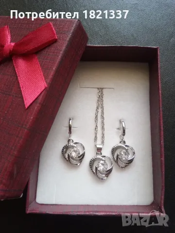 Сребърен комплект колие и обици , снимка 2 - Бижутерийни комплекти - 47553387