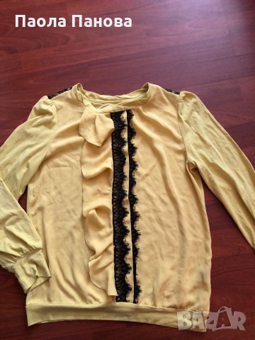Дамска жълта блуза с дантела , снимка 2 - Блузи с дълъг ръкав и пуловери - 30359500
