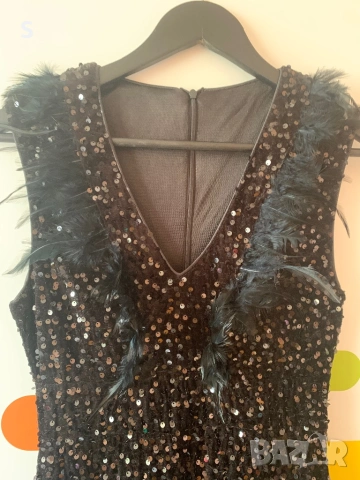 Рокля с паети и пера S размер , снимка 3 - Рокли - 53951253