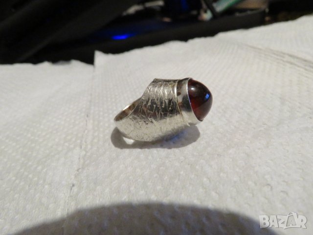 мъжки стар сребърен пръстен, стар голям сребърен османски пръстен с кехлибар, турски пръстен , снимка 2 - Пръстени - 32203556