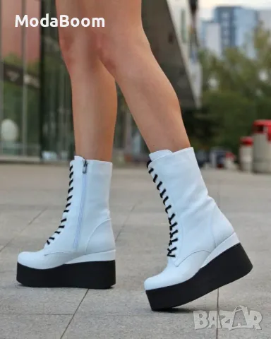 Боти на платформа - Кожа, снимка 2 - Дамски боти - 48758970