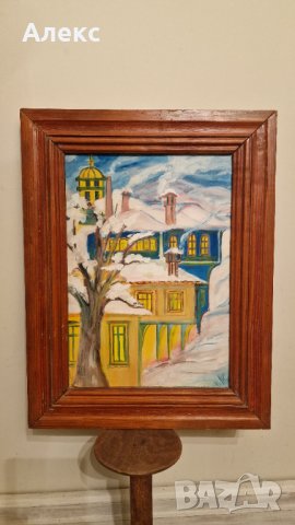 Стара Българска картина, масло, подпис, масивна дървена рамка., снимка 5 - Картини - 44406386