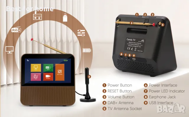 Преносим телевизор- мултимедия HassoKon, DVB-T2 , DAB+, FM, USB мултимедийно, акумулатор, снимка 16 - Телевизори - 50172964