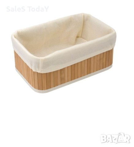 Бамбукова кошница за съхранение от бежов плат, 28x18x12 см, снимка 2 - Декорация за дома - 44461973