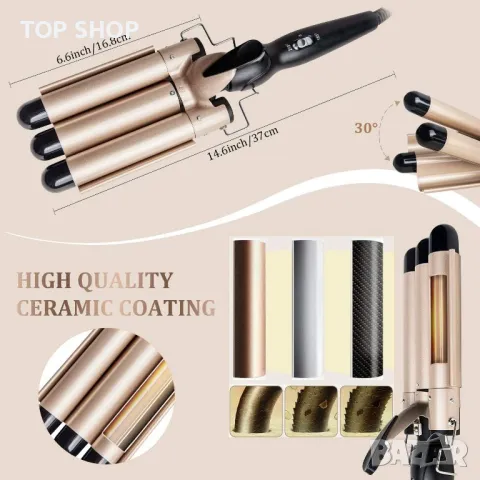 Маша с 3 цилиндъра-машина за коса с двойно напрежение, 1-инчов керамичен турмалин с регулируема темп, снимка 6 - Маши за коса - 48842673