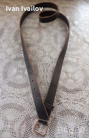 МАКСИ Колан (2.5 см) – ЕСТЕСТВЕНА КОЖА – Черен с натурален кант (до 145 см), снимка 4 - Колани - 54131262