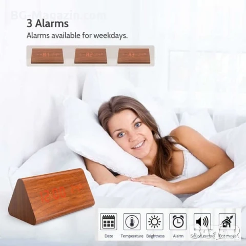 Декоративен LED настолен часовник дървен дигитален термометър USB постоянно светещ на ток електронен, снимка 8 - Други - 51039121