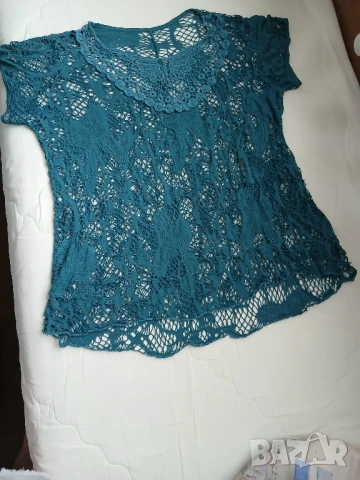 Лятна ажурена блуза, масленозелена