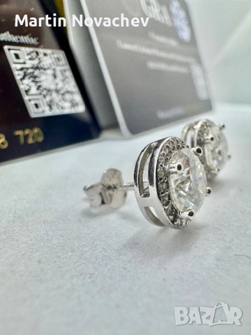 Сребърни обеци с мойсанит (Диамант) 1 карат, снимка 10 - Обеци - 52253349
