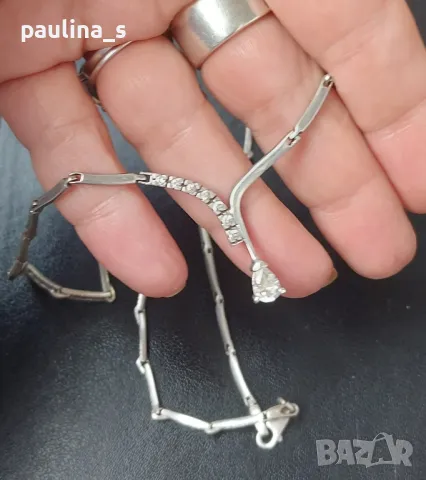 Винтидж / Разкошно сребърно колие тип чокър с циркони / проба 925 , снимка 3 - Колиета, медальони, синджири - 48627787