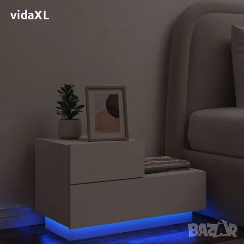vidaXL Нощно шкафче с LED осветление, бяло, 70x36x40,5 см, снимка 2 - Шкафове - 56148121