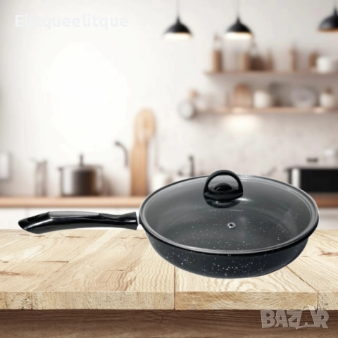 Тиган с капак Rosberg, 26х5.5см., Въгл. стомана, Черен меланж, снимка 4 - Съдове за готвене - 52241839