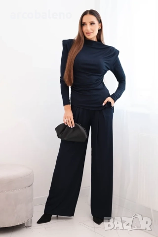 Дамски памучен комплект с блуза и широк панталон, 7цвята , снимка 6 - Комплекти - 52340625