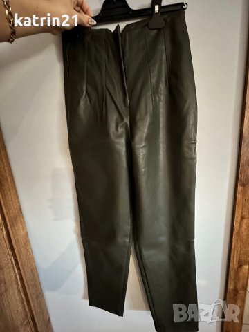 Маслено зелен кожен панталон , снимка 3 - Панталони - 38583024