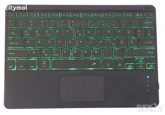 Bluetooth ултра тънка клавиатура с тъчпад, акумулаторна батерия и подсветка