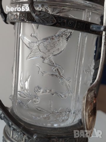 Стара антикварна захарница или съд за лед(метал стъкло), снимка 3 - Други ценни предмети - 40820061