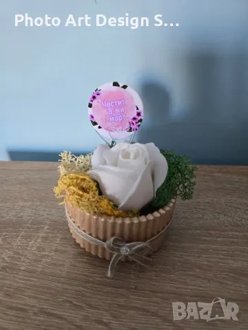 ~•°Кашпа със скандинавски мъх и сапунена роза °•~, снимка 4 - Декорация за дома - 48862456