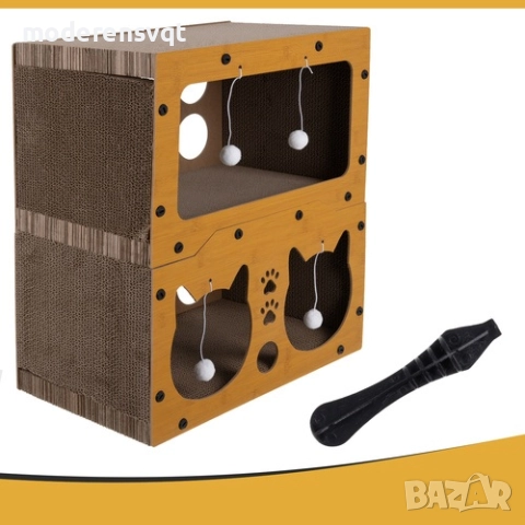 Драскалка за котки двуетажна къща легло с играчки неплъзгащо се, снимка 3 - За котки - 52584033