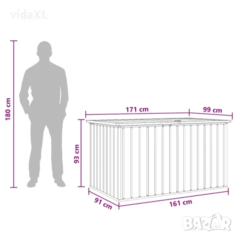 vidaXL Градински сандък за съхранение, сив, 171x99x93 см, снимка 4 - Ракли - 56147651
