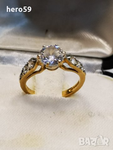 Златен дамски пръстен с планински кристал, снимка 5 - Пръстени - 30091510