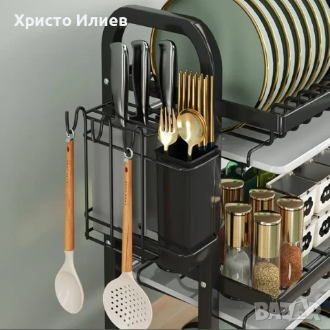 Сушилник за съдове на 3 нива Органайзер Черен Сушило, снимка 3 - Сушилници - 51118972