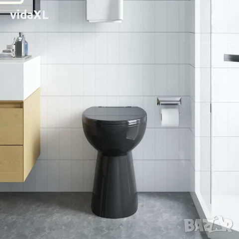 vidaXL Тоалетна без ръбове, 7 см допълнителна височина, бавно затваряне, керамика черна, снимка 2 - Тоалетни столове - 56146111
