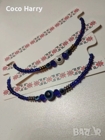 Гривна синьо око,червен конец,ръчно изработена, снимка 2 - Гривни - 52942214