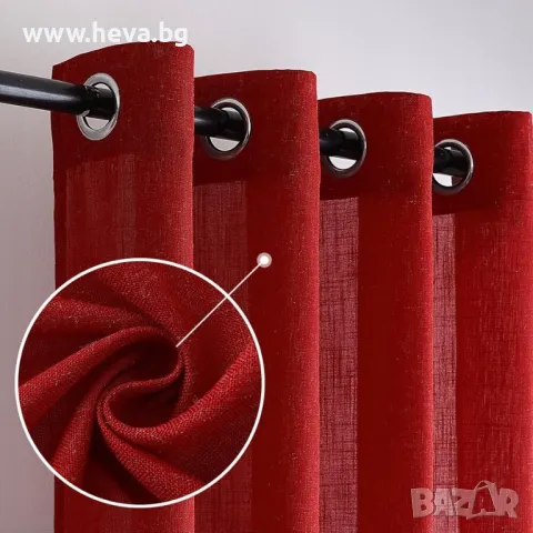 Полупрозрачни ленени завеси в червено , снимка 2 - Пердета и завеси - 47429687