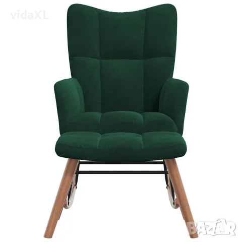 vidaXL Люлеещ се стол с табуретка, тъмнозелен, кадифе, снимка 4 - Столове - 56146936