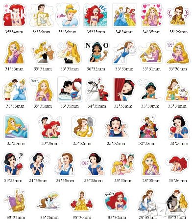 40 бр Дисни принцеси Рапунцел Снежанка Ариел самозалепващи лепенки стикери за украса картонена торта, снимка 5 - Други - 35155333