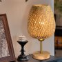 HHMTAKA Нощна настолна лампа с двуслоен бамбуков абажур, дървена основа, с крушка E27, снимка 1 - Настолни лампи - 44370857