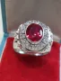 Огромен мъжки сребърен пръстен с рубин и циркони(фараон), снимка 2