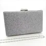 Официална чанта клъч тип плик сребърна твърда със ситен брокат, снимка 1