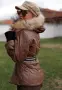 Стилно Кафяво Зимно Яке От Еко Кожа С Естествен Пух На Качулката И Черни Плетени Маншети Код Roni-23, снимка 2
