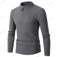 Мъжки моден трикотажен пуловер с дълъг ръкав и полувисока яка с цип, 4цвята - 023, снимка 5 - Пуловери - 42708061