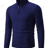Мъжки ежедневен едноцветен пуловер с половин цип и стояща яка, 10цвята - 023, снимка 18 - Пуловери - 42784816