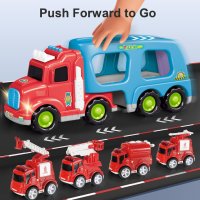 LEYAOYAO Камион с 4 противопожарни коли със светлини и звуци, играчка за малки деца, снимка 3 - Коли, камиони, мотори, писти - 44391828