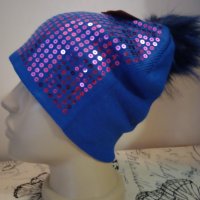 Синя шапка Виолетови пайети, снимка 2 - Шапки - 38657488