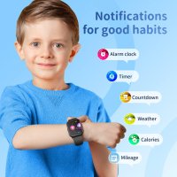 Детски интелигентен часовник черен 1,4" сензорен екран Bluetooth, съвместим с Android IOS, , снимка 7 - Детски - 44168427