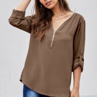 Дамска елегантна блуза в кафяво, снимка 3 - Блузи с дълъг ръкав и пуловери - 40518201