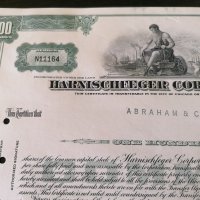 Сертификат за притежание на 100 акции (САЩ) | Harnischfeger Corporation | 1966г., снимка 3 - Други ценни предмети - 34876131