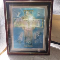 Стара домашна икона хромолитография с рамка кръст религия, снимка 2 - Антикварни и старинни предмети - 37910844
