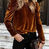 Дамска модна плътна кадифена блуза с дълъг ръкав, 5цвята - 023, снимка 2 - Блузи с дълъг ръкав и пуловери - 42450871