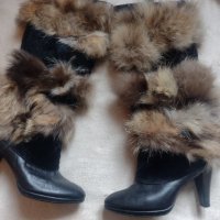 Зимни ботуши естествена кожа с естествен косъм лисица на ток , снимка 1 - Дамски ботуши - 39323181