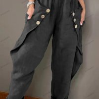 Дамски едноцветни меки панталони Cargo с копчета с прилепи, 5цвята - 023, снимка 3 - Панталони - 39398236