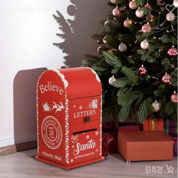 Коледна декоративна дървена пощенска кутия в ретро стил, с надпис, Червен, снимка 1