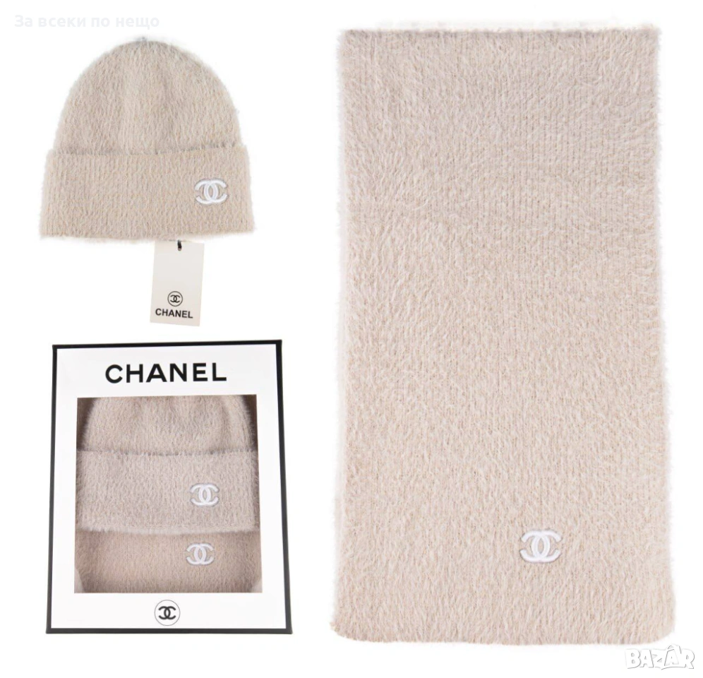 Chanel Комплект Зимен Шал И Зимна Шапка Шанел - Налични Различни Цветове Код SK524, снимка 1