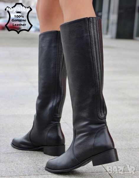 Равни ботуши - черна ЕСТЕСТВЕНА кожа, снимка 1